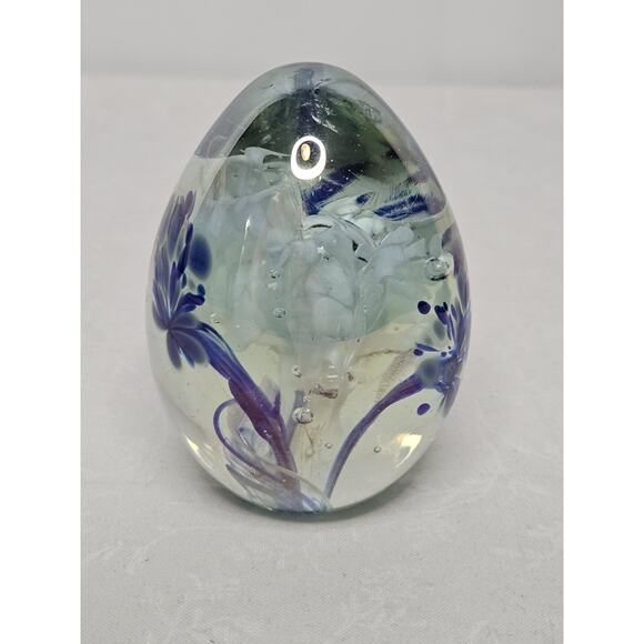 Vintage MSH Paperweight Signed 1986 Mount St Helen Ash Vines Art Glass Egg Shape - Picture 4 of 9